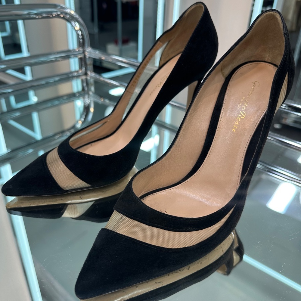 Gianvito Rossi suede and mesh pointed toe heel - Picture 7 of 9
